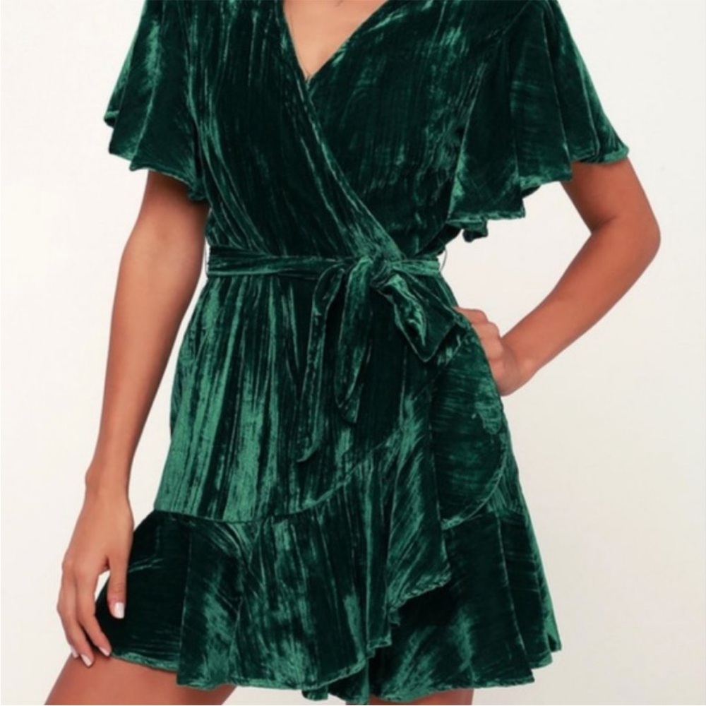 BB Dakota dark green velvet wrap dress - Picture 1 of 6